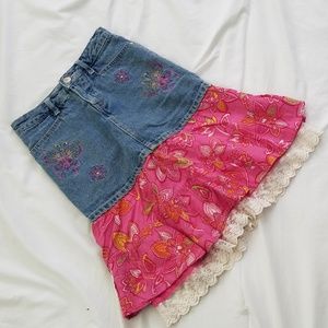 Circo girls boho jean skirt pink denim paisley M